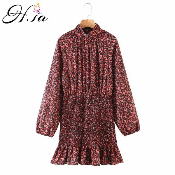 H.SA Mulheres Vestido Floral Print Plus Size Retro Cintura Alta Elástica Cintura Longa Manga Casual Mermaid Robe Vestidos 210716