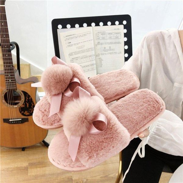 

slippers 2021 women fur slides flats casual women's shoes indoor home with cotton, Black