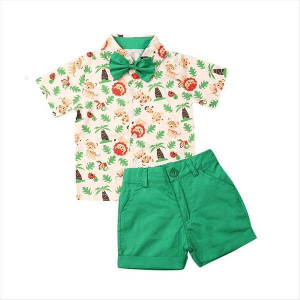 

1 5years toddler kid baby boy gentleman clothes set cartoon lions shirt shorts pants summer boys costumes, White