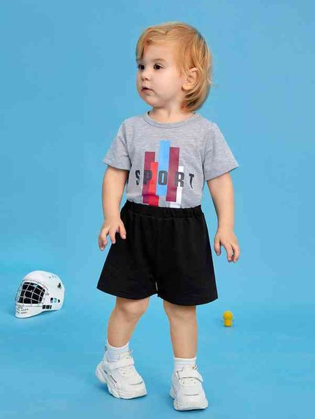 

baby geo & letter graphic tee & shorts she, White
