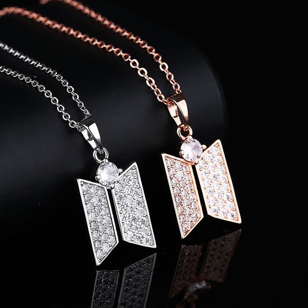 

pendant necklaces kpop bangtan boys silver color rose gold couple necklace 2021 crystal lovers chokers fashion jewelry gift