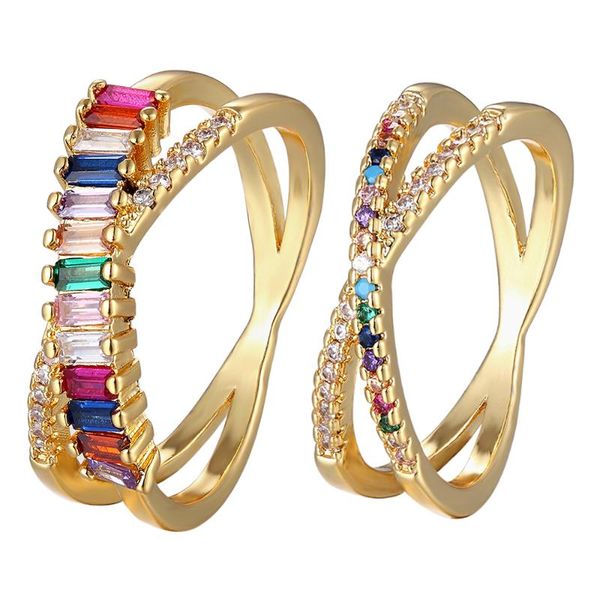 

wedding rings colorful rainbow cz gold ring for women girls fashion engagement band charm party jewelry 10 styles choice, Slivery;golden