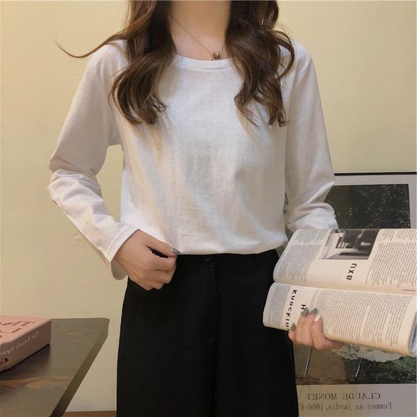 

female t-shirt harajuku solid long sleeve casual loose women's t-shirts spring autumn o-neck goth white & tees kpop clothes