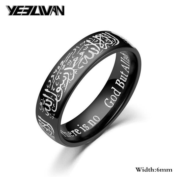 

cluster rings 12pcs islam ring wholesale 6mm stainless steel arabic aqeeq shahada muslim islamic muhammad god quran women jewelry, Golden;silver