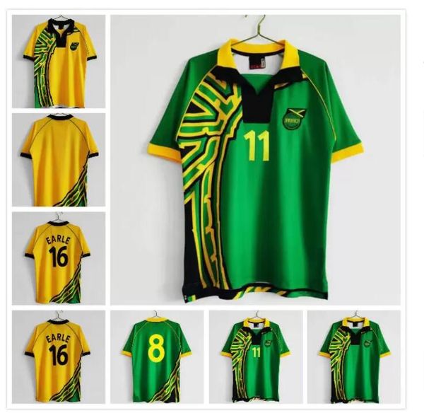 

1998 retro jamaica soccer jerseys home away yellow green 98 classic vintage football shirt #16 earle #11 whitmore #3 dawes #19 sinclair, Black;yellow