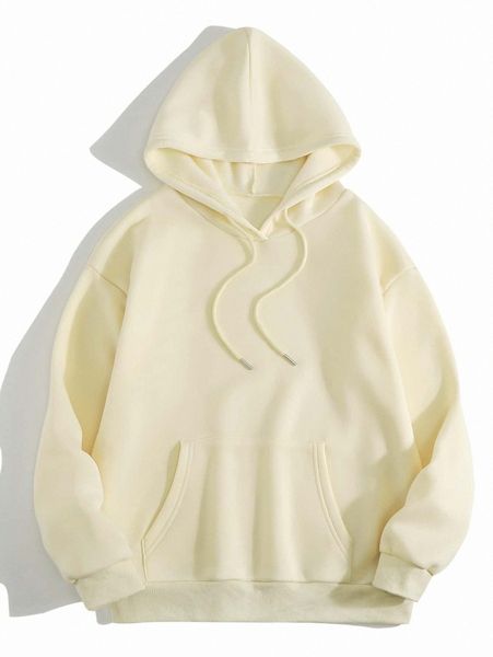 

solid drawstring pocket front hooded sweatshirt o4rp#, White;black