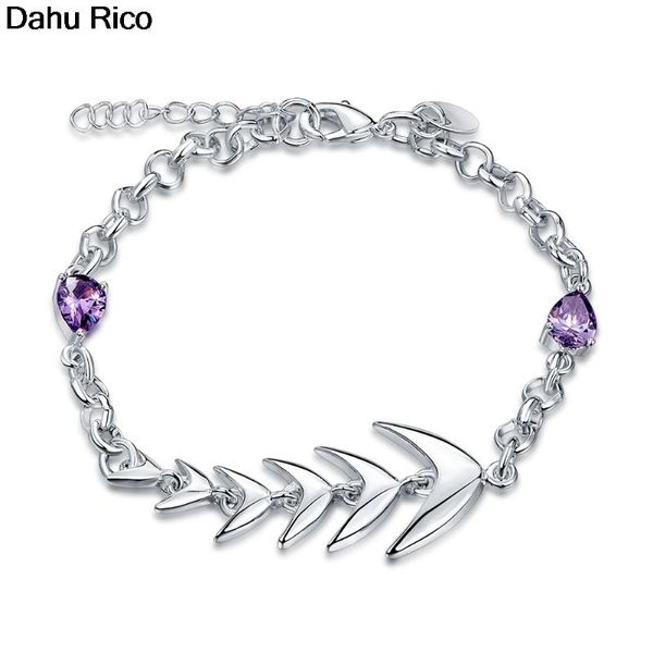 

charm bracelets fish bone water drip pulseras pulseiras women pour femme cubic zirconia stone charms dijes pink silver color dahu rico, Golden;silver