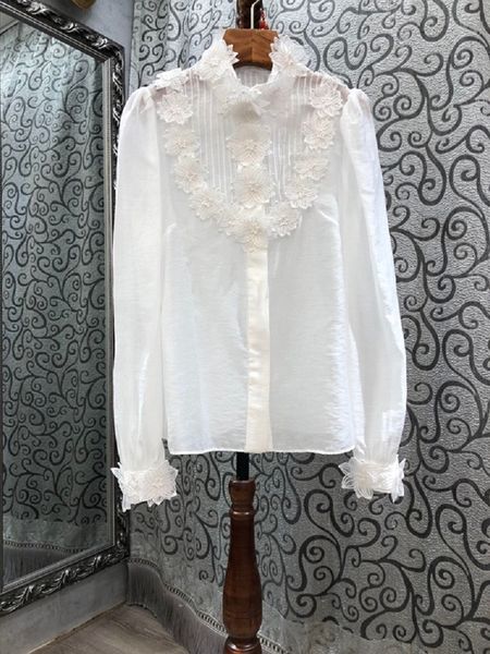 

pants linen spring summer fashion blouse women appliques floral embroidery long sleeve white purple shirts