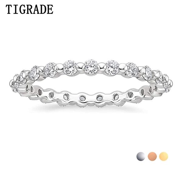 

tigrade 2mm 925 sterling silver wedding band for women cubic zirconia full stackable engagement ring size 3-12 211217, Slivery;golden