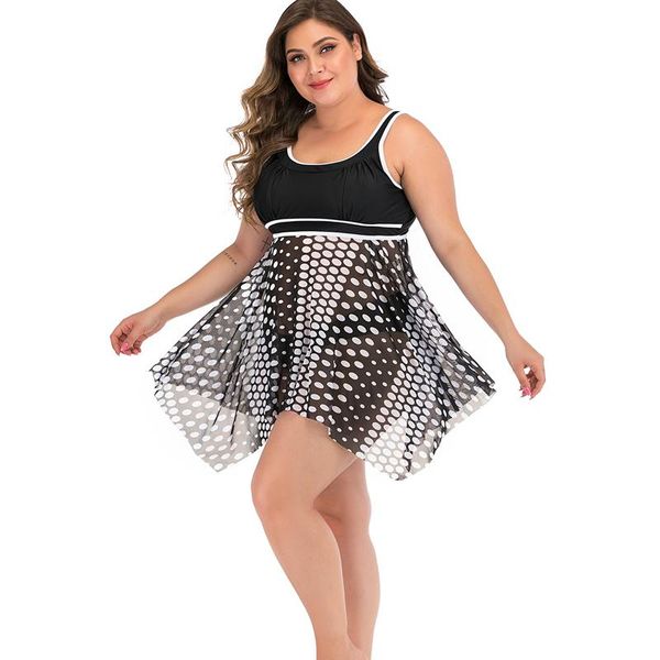 

one-piece suits 2021 retro printed dot two piece plus size swimming suit women mesh patchwork tankini bathing swimwear dress