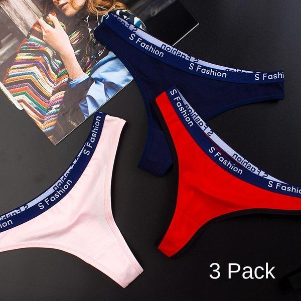 

women's panties [3 pieces] ladies underwear cotton briefs sports letters wide waist low seamless thong, Black;pink