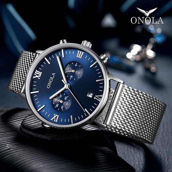 

wristwatches onola brand fashion simple watch man steel band waterproof multifunctional quartz style cool mens relogio masculino, Slivery;brown