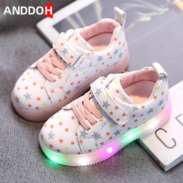 

size 21-30 girls luminous shoes for kids children glowing sneakers with led lights baby light up toddler athletic & outdoor, Black