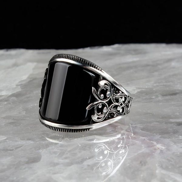 

sterling onyx stone men 's silver ring cluster rings, Golden;silver