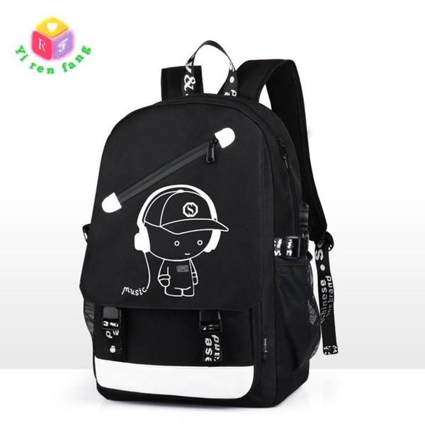 

backpack 2021 men's night light casual fashion 15.6inch lapwomen teenagers team cartoon school bag big