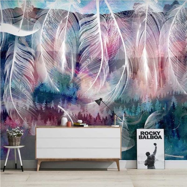 

wallpapers milofei manufacturers custom nordic watercolor feather graphic living room bedroom background wallpaper mural