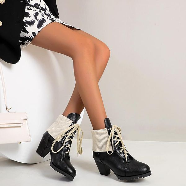 

boots women shoes 2021 winter lace-up ankle for black zapatos de mujer 34-48