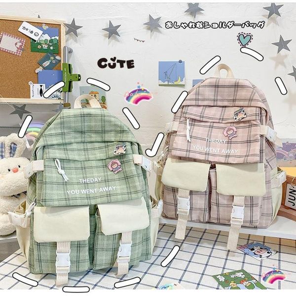 

school bags 5-piece set fashion women's backpack plaid style bag for girls oxford cloth large capacity with many pockets