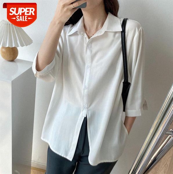 

zhi chenxi solid color cupramide silk middle-sleeve irregular shirt women morandi series 529 #pb6s, Black;gray
