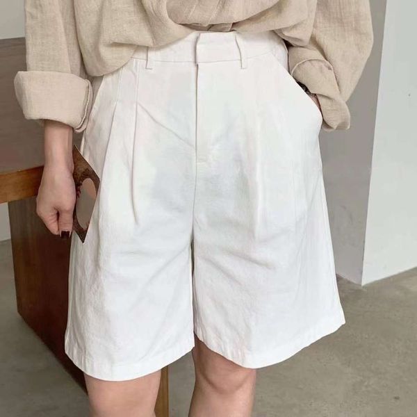 

i white linen shorts wide leg summer woman high waist streetwear 2021, White;black