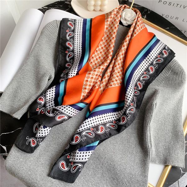 

scarves 2021 spring square scarf women's band design print dot necklace female foulard bandana headband shawl wrap, Blue;gray