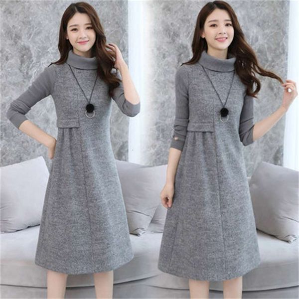 

casual dresses dress autumn and winter women's tweed long sleeve base net red mature temperament h08r, Black;gray
