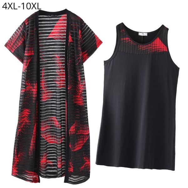

plus size 10xl 8xl 6xl 4xl women lace 2 peice sets female sleeveless mini dress and short sleeve cardigan summer twinset, Black
