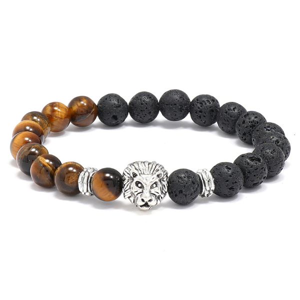 

bangles bracelet jewelry hand beaded tiger eye stone simple volcanic men's, Black