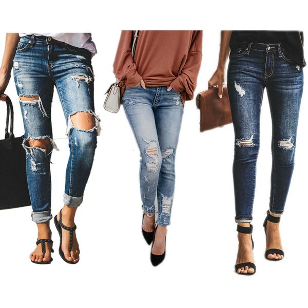 

women's jeans women potlead denim ny ripped gates stretch slim fit strakke calca broek jeansy feminina 4x7b, Blue