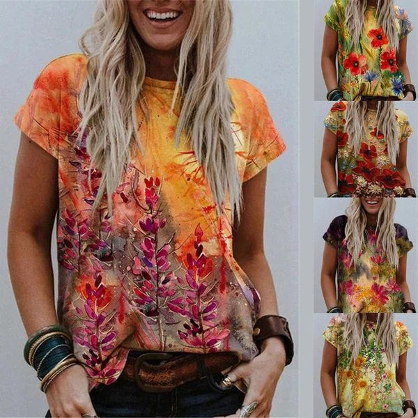 

women's t-shirt pullover crew neck abstract style print street trendy short sleeve multicolor loose, White