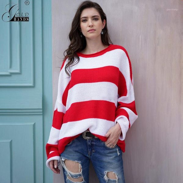 

women's sweaters gold hands 2021 women autumn elegant striped knitted o-neck jumpers female fashion batwing sleeve pullovers, White;black