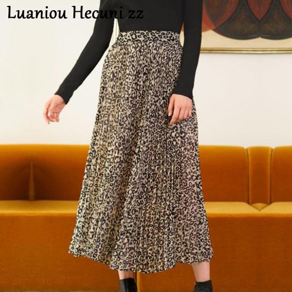 

skirts chu ni vintage leopard print midi skirt women fashion 2021 high waist ladies pleated a line retro autumn mfx08, Black