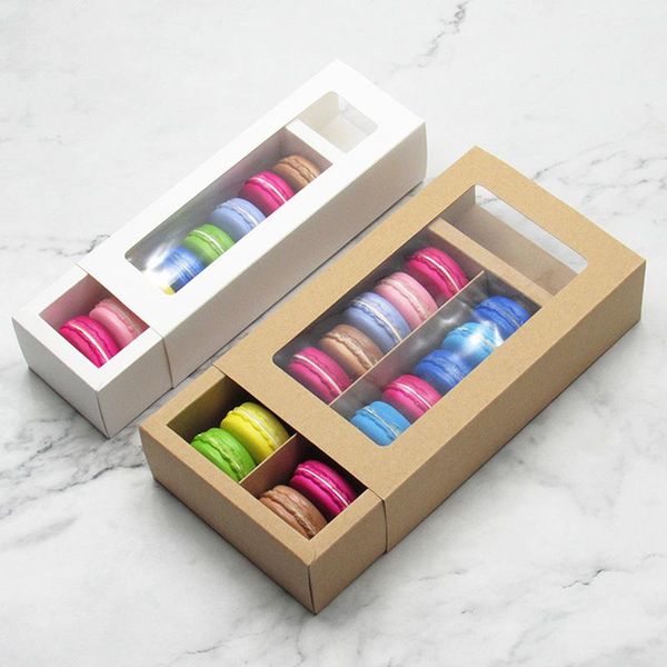 

gift wrap 5/10pcs macaron package box kraft paper baking biscuit packaging with window for wedding birthday party supplies