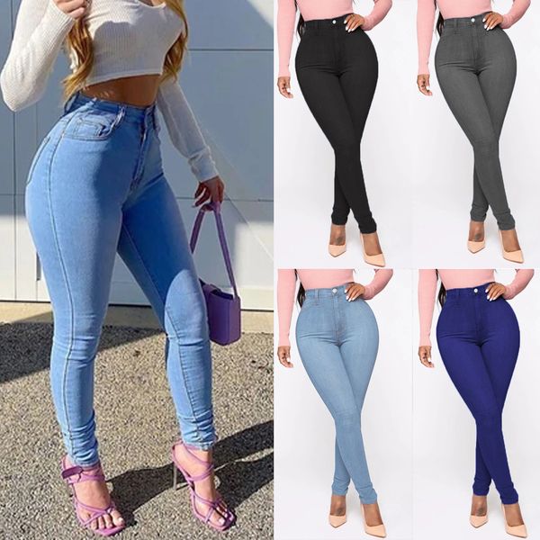 

fashion a pair of jeans women's 4-pocket pants high waist plus size, Blue