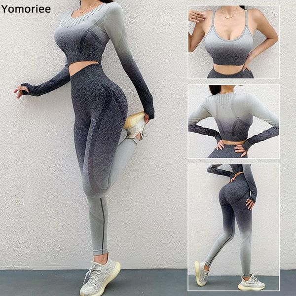 

gradient 3pc yoga set for women seamless knitting high elastic naked-feel sportswear gym sport workout running training fitness outfits, White;red