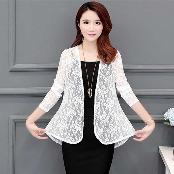 

women's knits & tees fashion spring summer lace cardigan crochet boho air conditioning open stitch coat office lady outwear sunscreen s, White