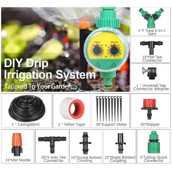 

kkmoon plant watering drip irrigation diy system with nozzles misters drippers 30 meters tubing for garden lawn patio equipments