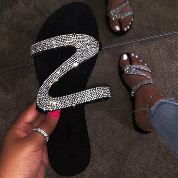 

slippers 2021 summer women crystal flat heel slides platform peep toe casual fashion outdoor beach ladies shoes zapatos de mujer, Black