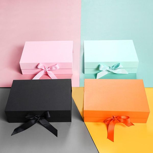 

gift wrap flap lid packaging cardboard magnetic closure box grade collapsible with satin ribbon for party wedding