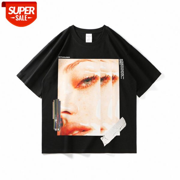 

explosive portrait printing high street hip-hop vibe style t-shirt men and women couples with the same loose short-sleeved tide ins su #pa13, White;black