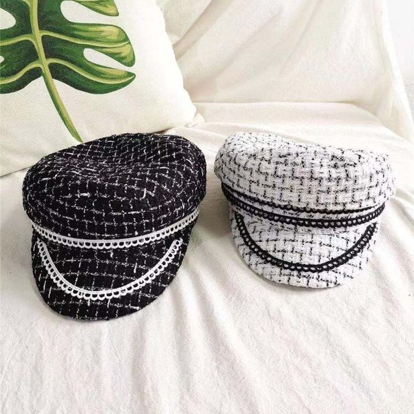 

berets women's autumn korean version of european and american style beret lace trim striped peaked cap retro fashion painter hat, Blue;gray