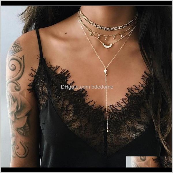 

chokers necklaces & pendants jewelry drop delivery 2021 multi necklace two layer choker water-drop imitation diamond pendant metal chain gol, Golden;silver