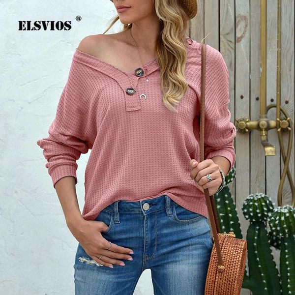 

autumn winter long sleeve v neck buttons blouse casual solid color knitting women elegant office hedging blouses women's & shirts, White