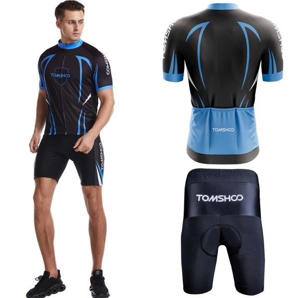 

racing sets tomshoo man cycling jersey clothes set breathable short sleeve bike shirt padded shorts mtb bicycle riding biking mallot, Black;blue