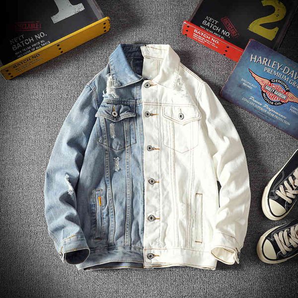 

fashion jacket men's coat slim trend casual color matching denim, Black;brown