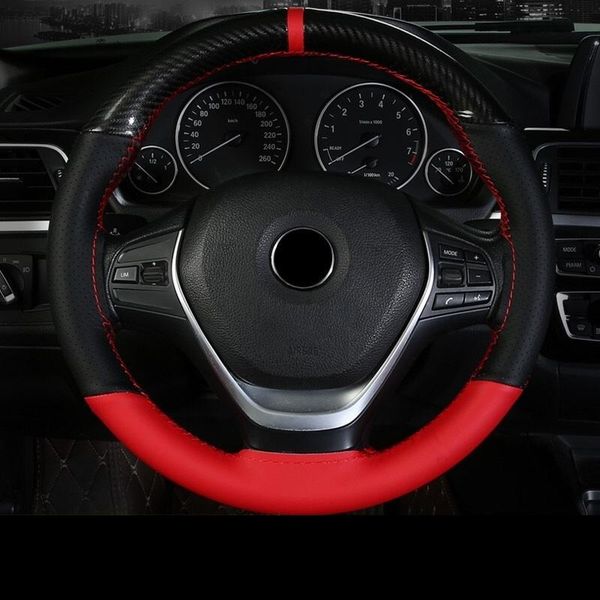 

steering wheel covers car cover with needle thread 8-color carbon fiber + superfine mixed leather 37cm/38cm