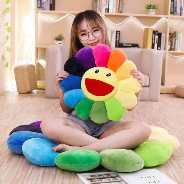 

velvet toy doll colorful smiling face sunflower round cartoon pillow office home cushion