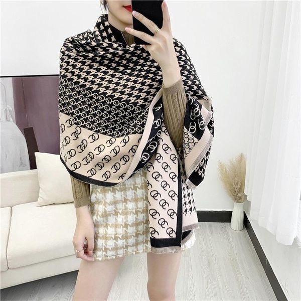 

scarves women cashmere shawls lady wraps female pashmina warm thick blanket plaid printed 2021, Blue;gray