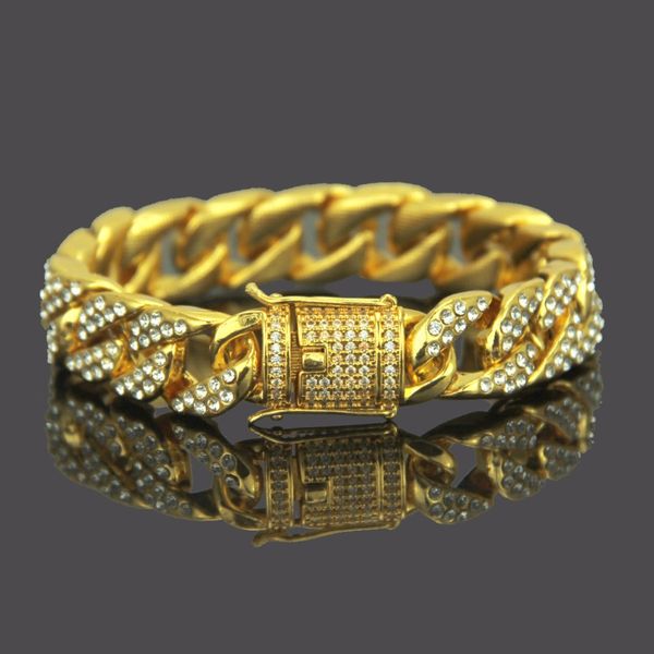 

hip hop fashion jewelry full aaa cz stone pave bling iced out rapper bracelet gold silver color miami cuban link chain bracelets for men and, Black