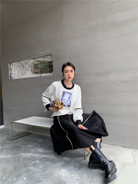 

skirts asymmetrical womens patchwork high waist black designer long midi knitted winter skirt fashion qn34